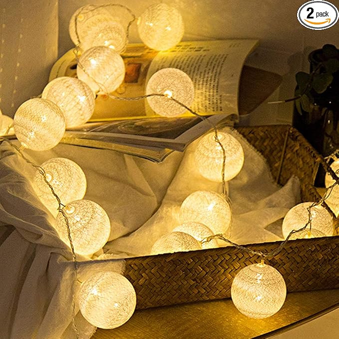 Battery Operated Cotton Balls LED String Lights 2 Pack, Cute Fairy Hanging Lights for Kids Girls ... | Amazon (US)