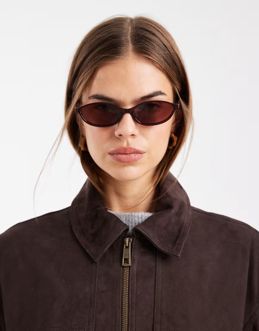 ASOS DESIGN slim oval sunglasses in milky brown | ASOS (Global)