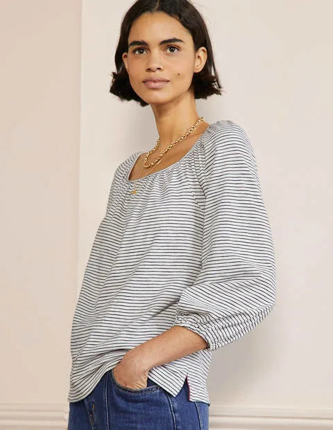 Blouson Cotton Top - Ivory / Navy Stripe | Boden UK | Boden (UK & IE)