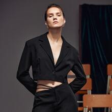 Crop Blazer mit Revers, einem Knopf, | SHEIN