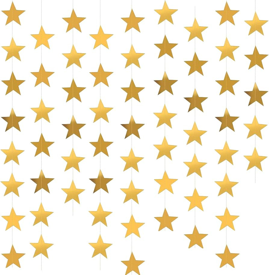 Yzurbu Gold Star Garland, 78 Feet Double Side Hanging Sparkly Paper Star Banner Decorations for B... | Amazon (US)