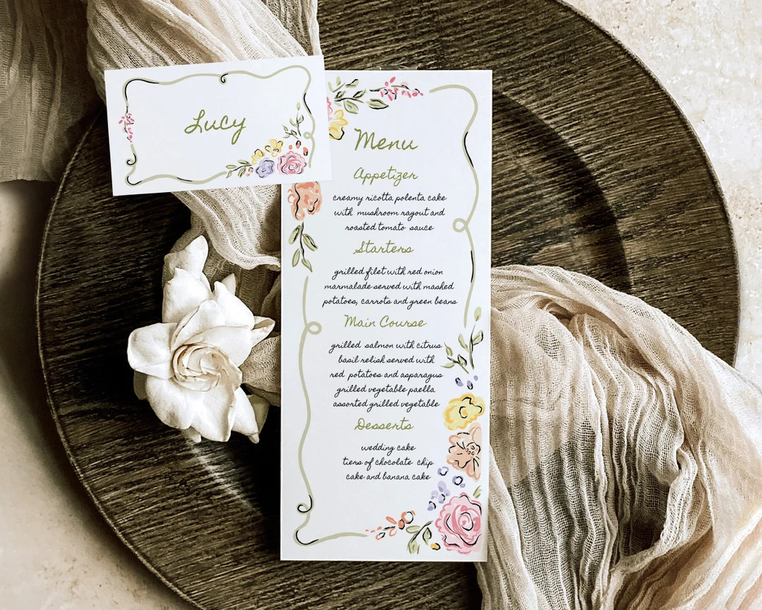 Menu & Place Card Template | Floral Menu Template | Wedding Menu Place Card | Menu Guest Card | H... | Etsy (US)