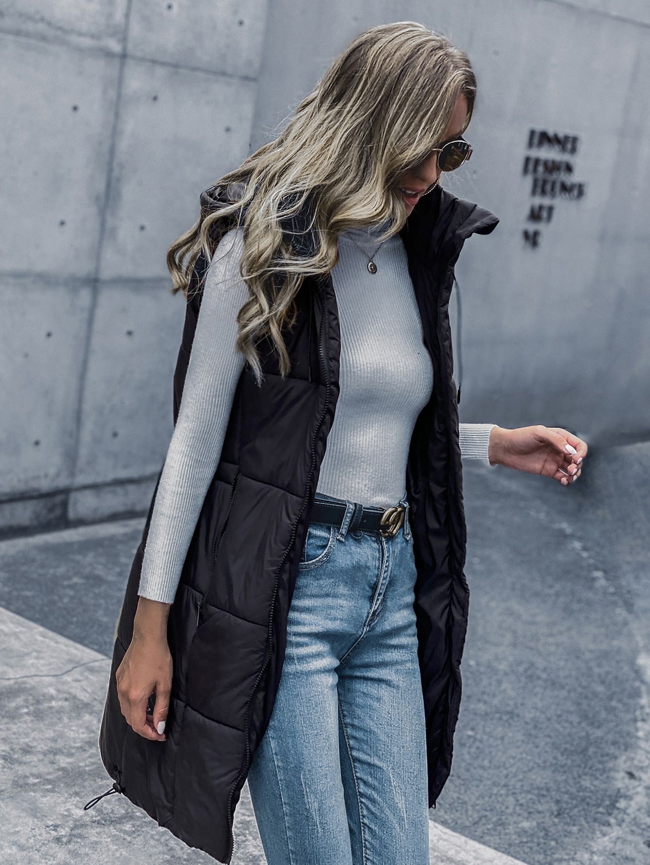 Hooded Drawstring Waist Puffer Vest | SHEIN