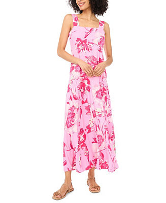 Women's Floral Square-Neck Smocked-Back Sleeveless Maxi Dress | Macy's