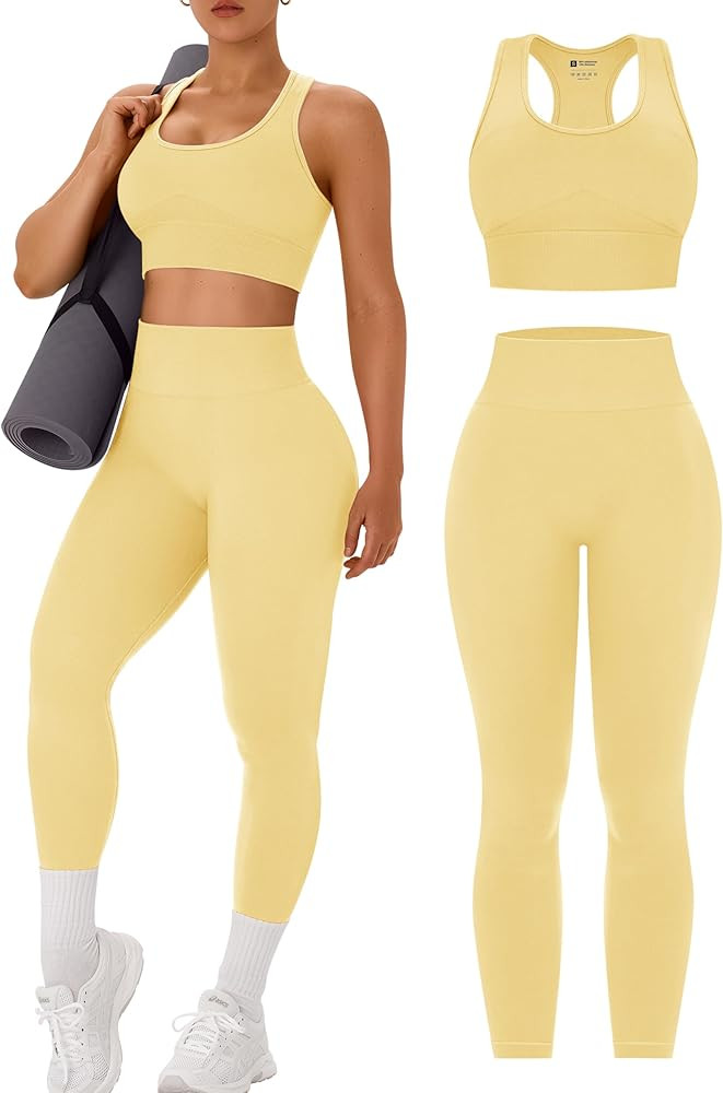 OLCHEE Womens Workout Sets 2 Piece - Acid Wash Seamless Yoga Outfits High Waist Leggings Padded R... | Amazon (US)