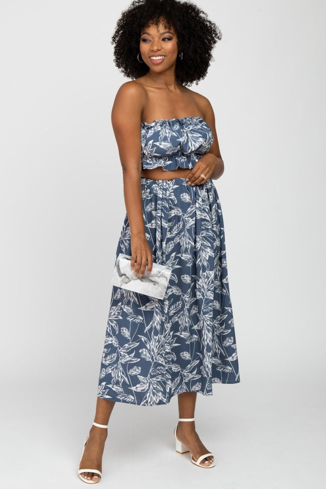 Blue Floral Print A-Line Skirt Set | PinkBlush Maternity