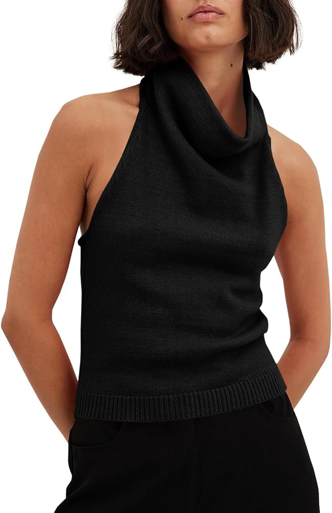 Langwyqu Womens Turtleneck Sweater Vests Sleeveless Knit Halter Tank Tops Sexy Loose Cami Shirts | Amazon (US)