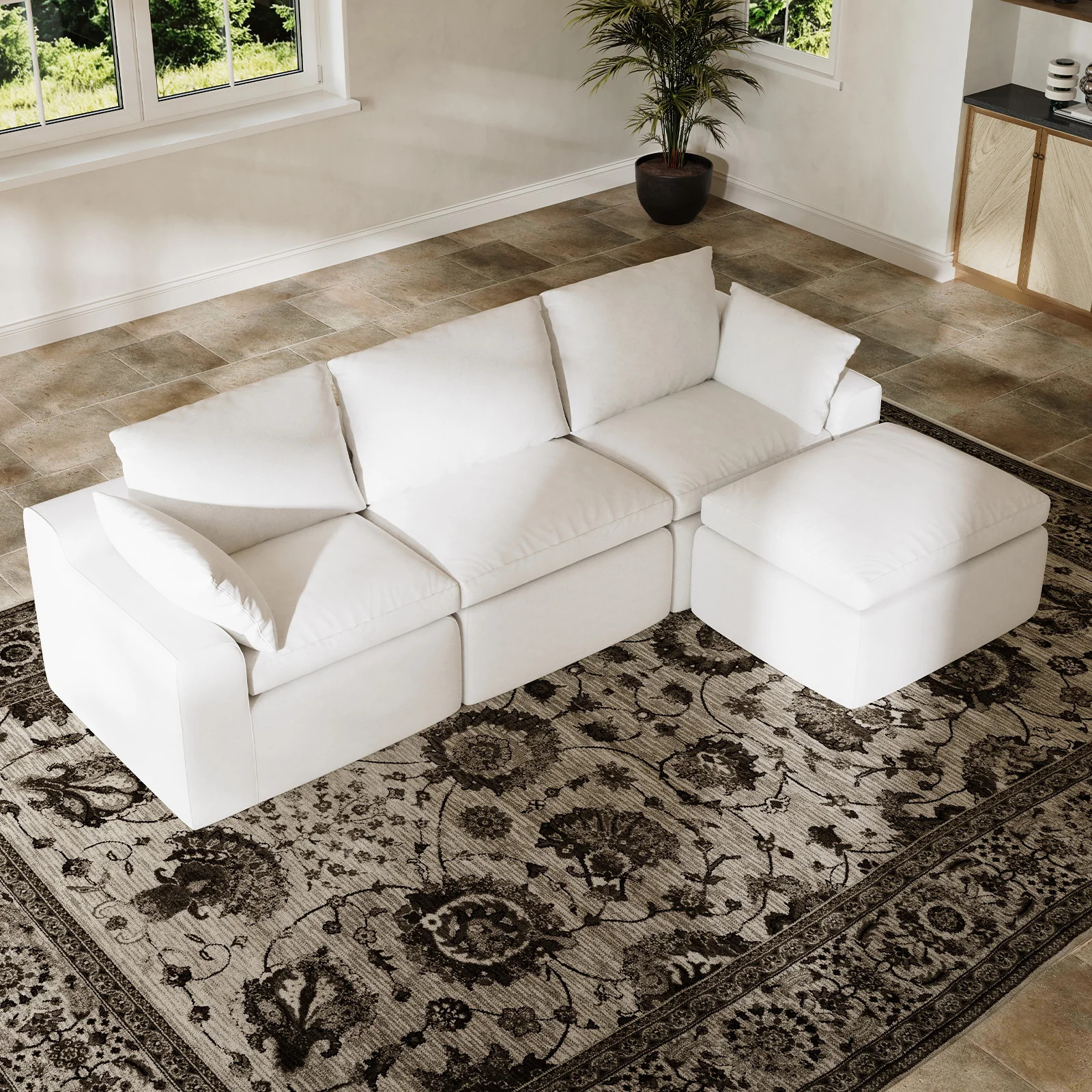 DayDrift Chenille Modular Sectional Sofa - White | Novilla