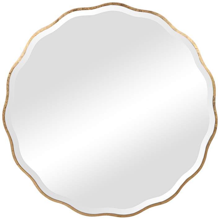 Aneta Aged Gold Scalloped 42" Round Modern Oversized Wall Mirror | Lamps Plus