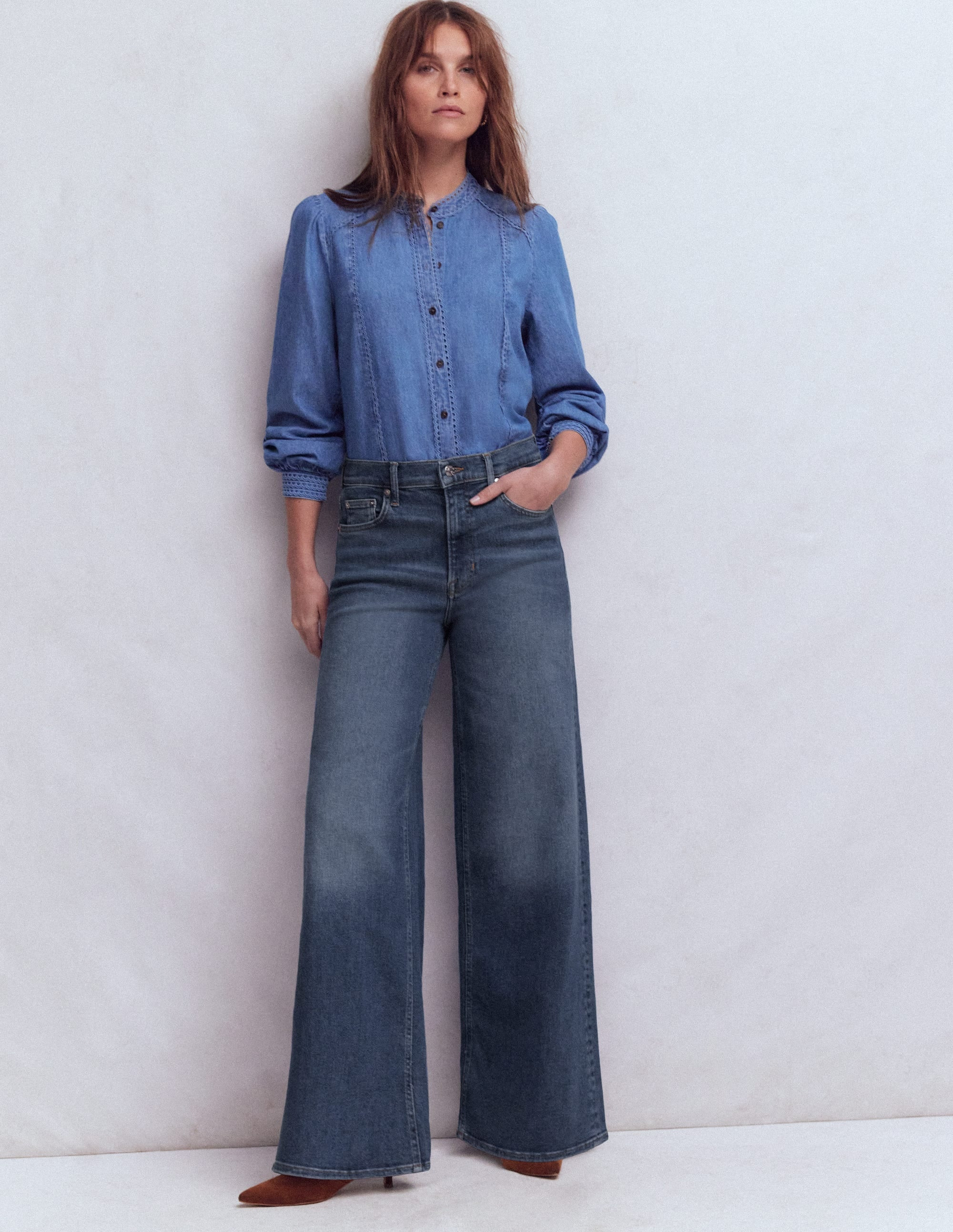High Rise Wide Leg Jeans-Mid Vintage | Boden UK