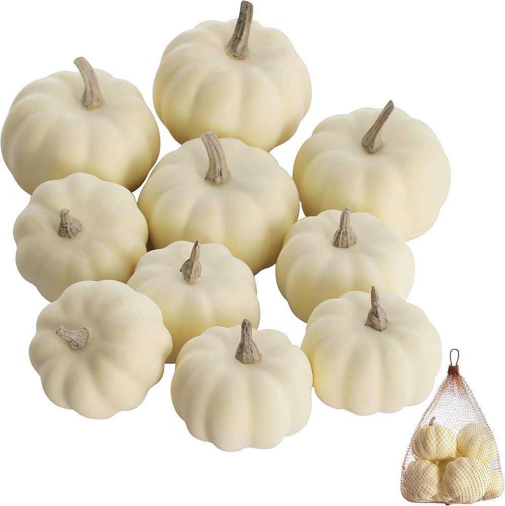 Artgar 10PCS Mini Artificial Pumpkin Harvest Set, Beige Foam Pumpkins for Home Decor DIY, Table, ... | Amazon (US)