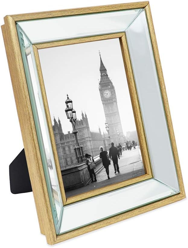 Isaac Jacobs 5x7 Gold Beveled Mirror Picture Frame - Classic Mirrored Frame with Deep Slanted Ang... | Amazon (US)
