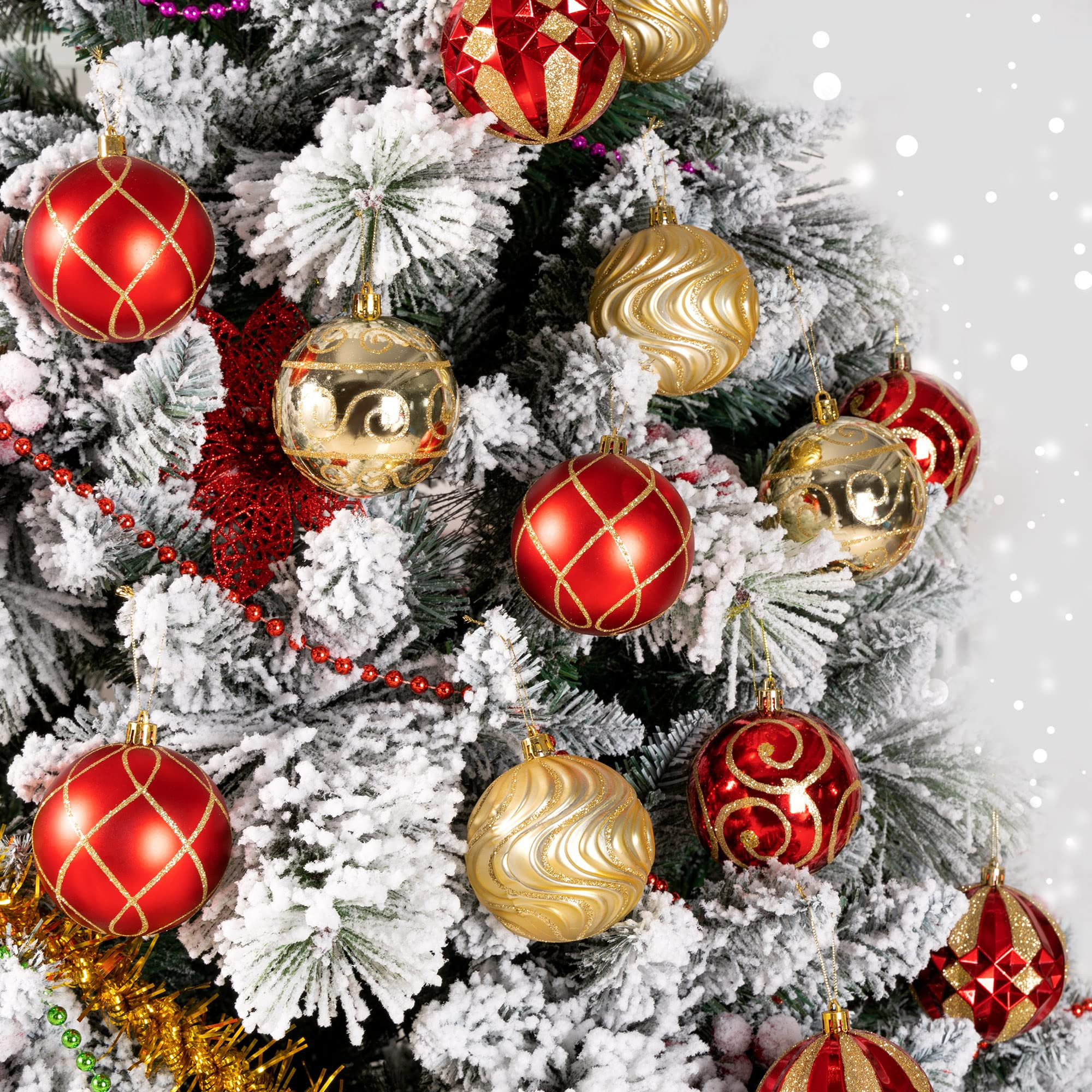 3.15" Christmas Ball Ornaments Set, 16pc Red and Gold Xmas Tree Ornaments Decoration, Shatterproo... | Amazon (US)