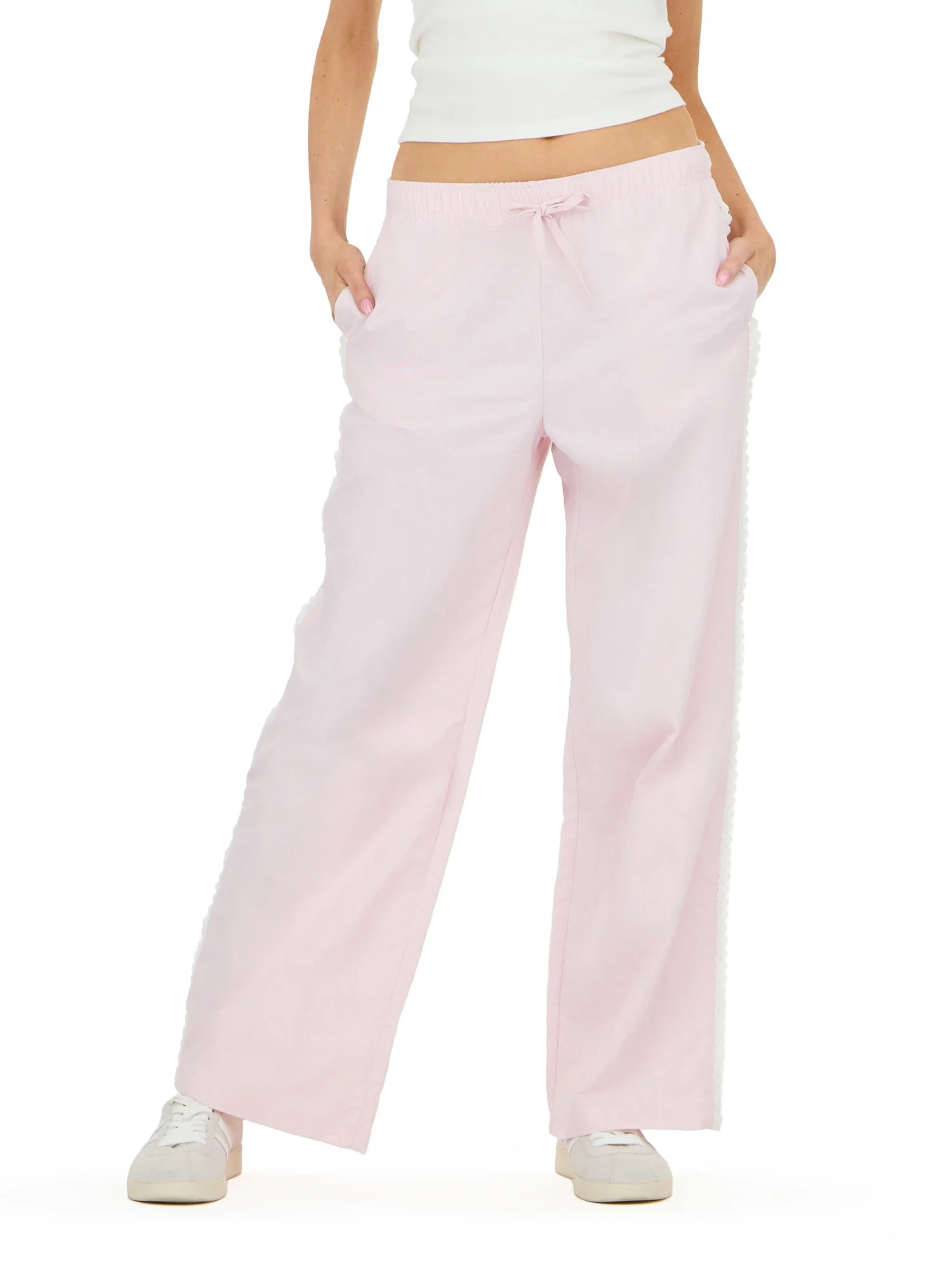 Forever 21 Women's Nylon Wide Leg Pant with Lace Trim, Sizes XS-XL | Walmart (US)