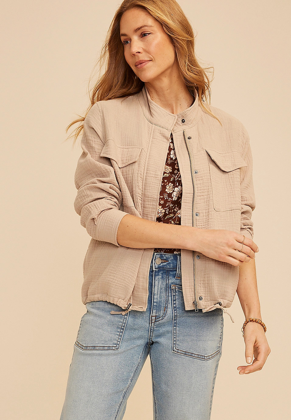 Double Cloth Cinched Jacket | Maurices