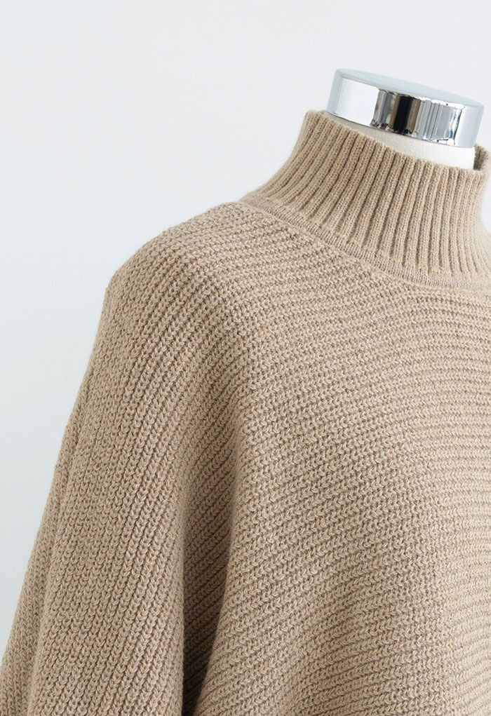 Mock Neck Crop Sweater and Sleeveless Knit Dress Set in Camel | Chicwish