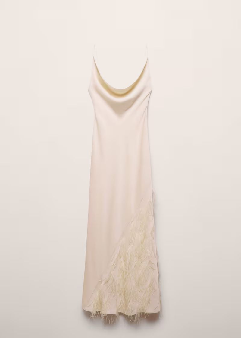 Slip dress with feather detail -  Women | Mango United Kingdom | MANGO (UK)