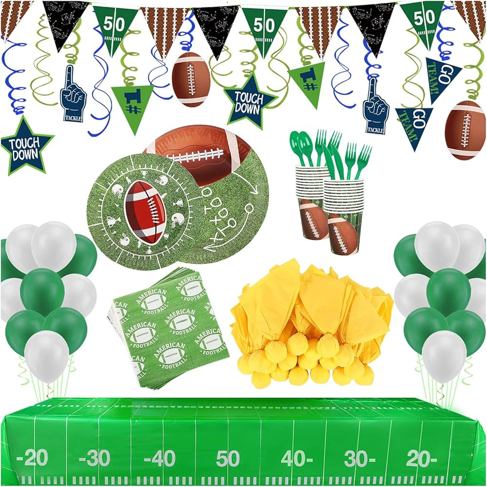 Football Party Supplies and Decorations Set-Serves 24 Include Tablecloth,Plates, Flatware, ... | Amazon (US)