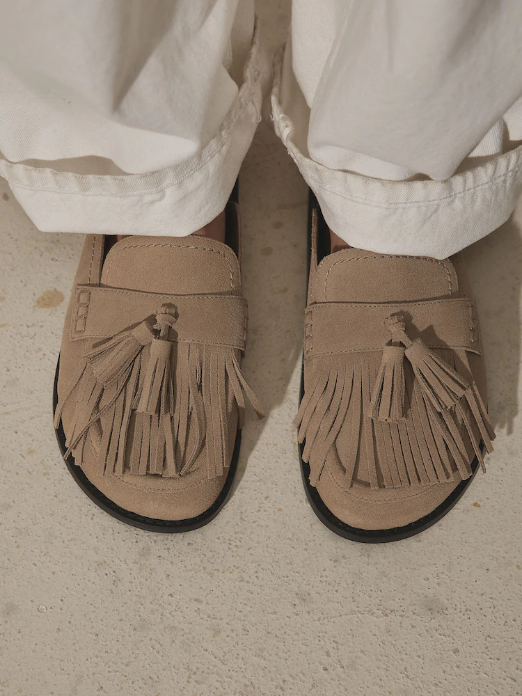 Buy Neutral N. Premium Fringe Footbed Shoes from Next Ireland | Next EU