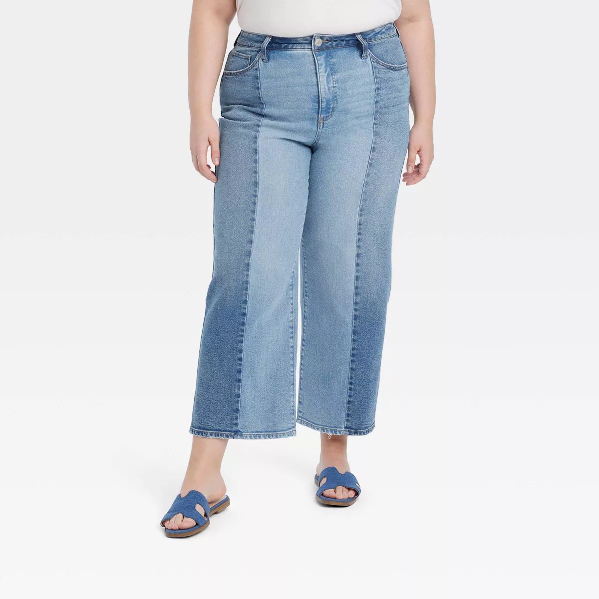 Women's High-Rise Cropped Straight Two Tone Jeans - Ava & Viv™ Blue Denim | Target