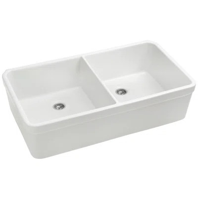 Basichaus 32" x 18" Non Reversible Double Bowl Fireclay Kitchen Sink | Wayfair North America