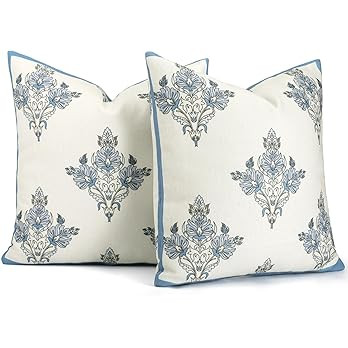 Mixweer 2 Set Grandmillennial Throw Pillow Covers 19 x 19 Inch Floral Pillow Cover Block Print Pi... | Amazon (US)