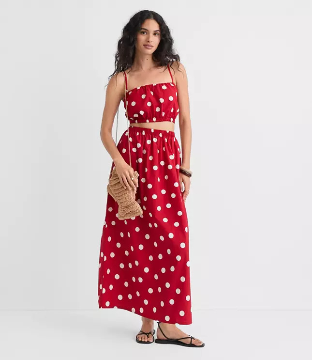 LOFT Beach Polka Dot Poplin Maxi Pocket Skirt | LOFT
