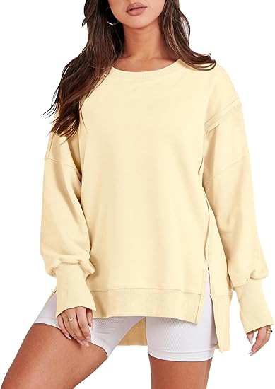 ANRABESS Women's Oversized Sweatshirts Crew Neck Long Sleeve Shirts Casual Loose Slit 2025 Fall C... | Amazon (US)