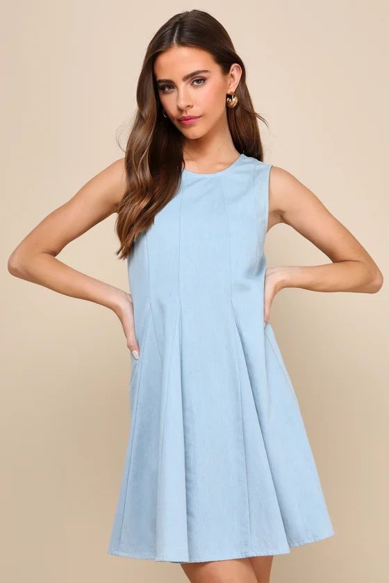 Ideal Persona Light Blue Chambray Backless Pleated Mini Dress | Lulus