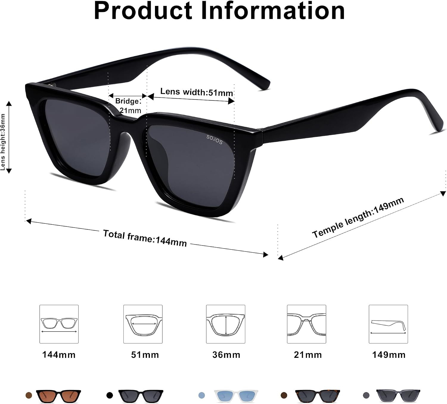 SOJOS Polarized Narrow Square Cateye Sunglasses SJ2169 | Amazon (US)