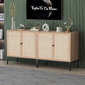 Amazon.com: Yechen Storage Cabinet with 2 Handmade Natural Rattan Doors, Console Table Sideboard ... | Amazon (US)
