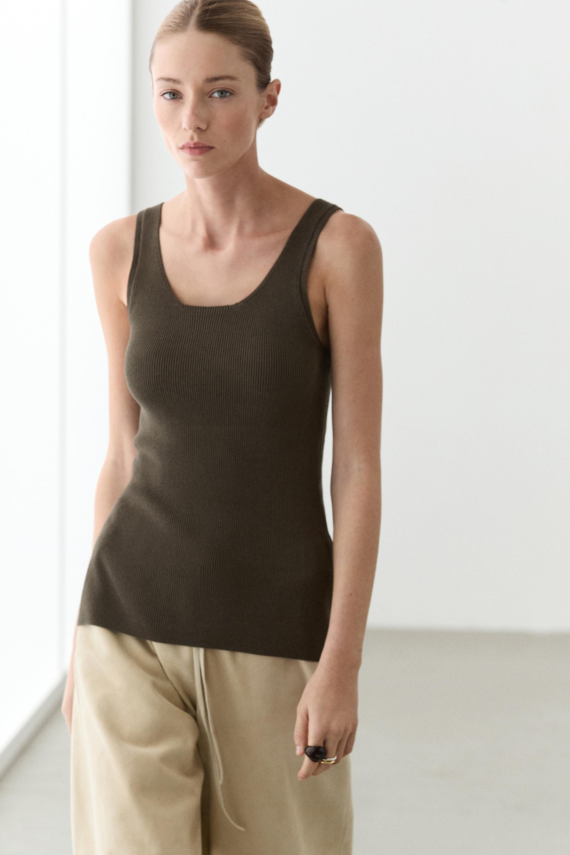 100% cotton ribbed tank top | Massimo Dutti UK