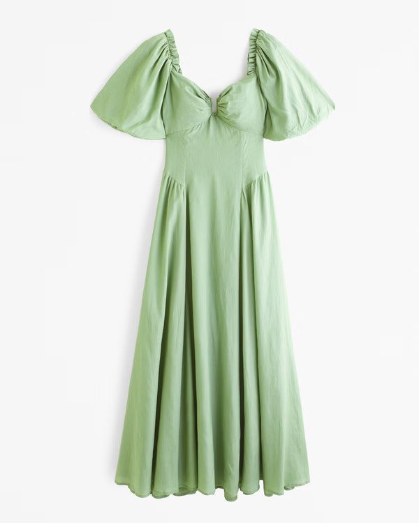 Women's Hardware Drama Puff Sleeve Maxi Dress | Women's Clearance | Abercrombie.com | Abercrombie & Fitch (US)