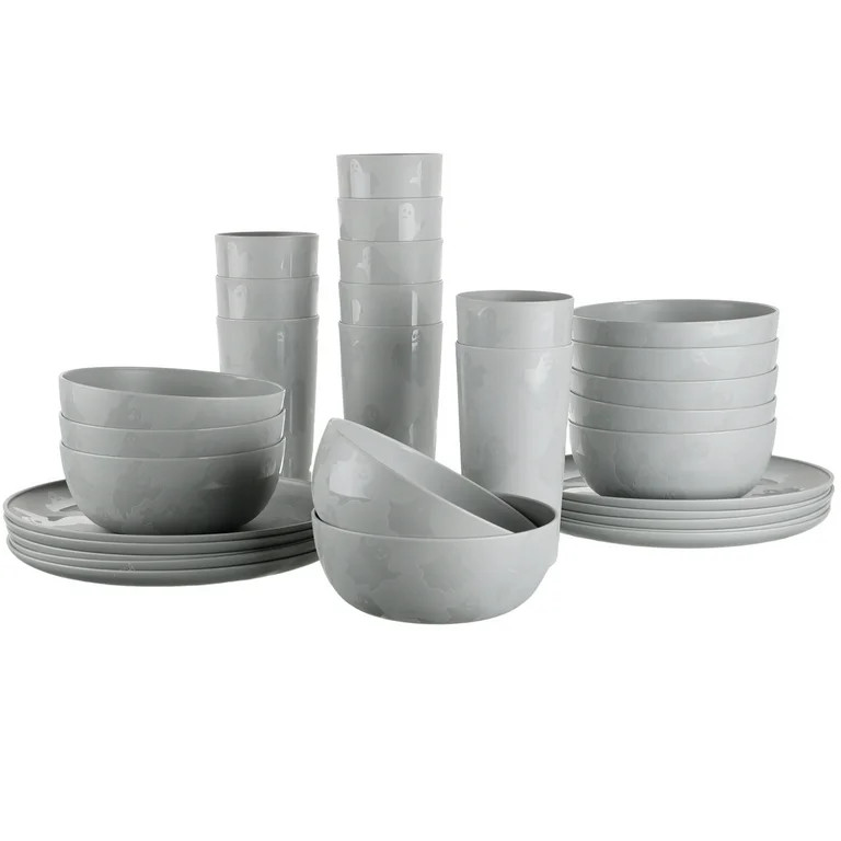 Mainstays 30-Piece Plastic Etched Ghost Dinnerware Set, Grey | Walmart (US)