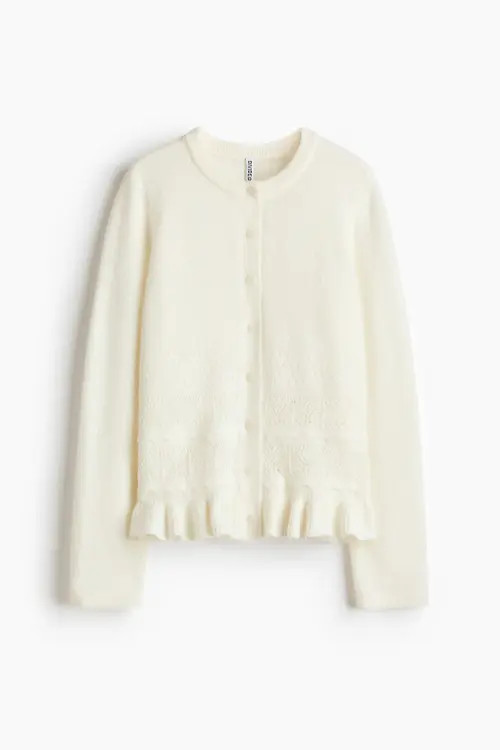 H&M Pointelle-knit Cardigan in White at Nordstrom, Size X-Large | Nordstrom