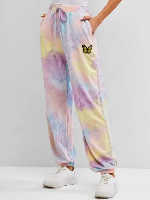 ZAFUL Tie Dye Butterfly Applique Sweatpants - Multi-a S | ZAFUL (Global)