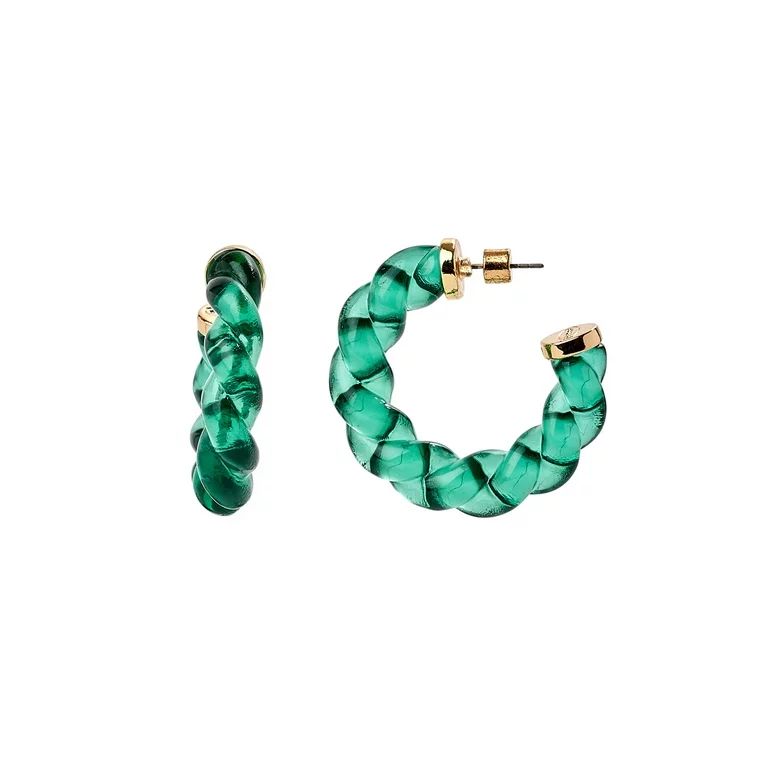 Scoop Women’s Twisted Green Resin and 14K Gold Flash-Plated Hoop Earrings | Walmart (US)