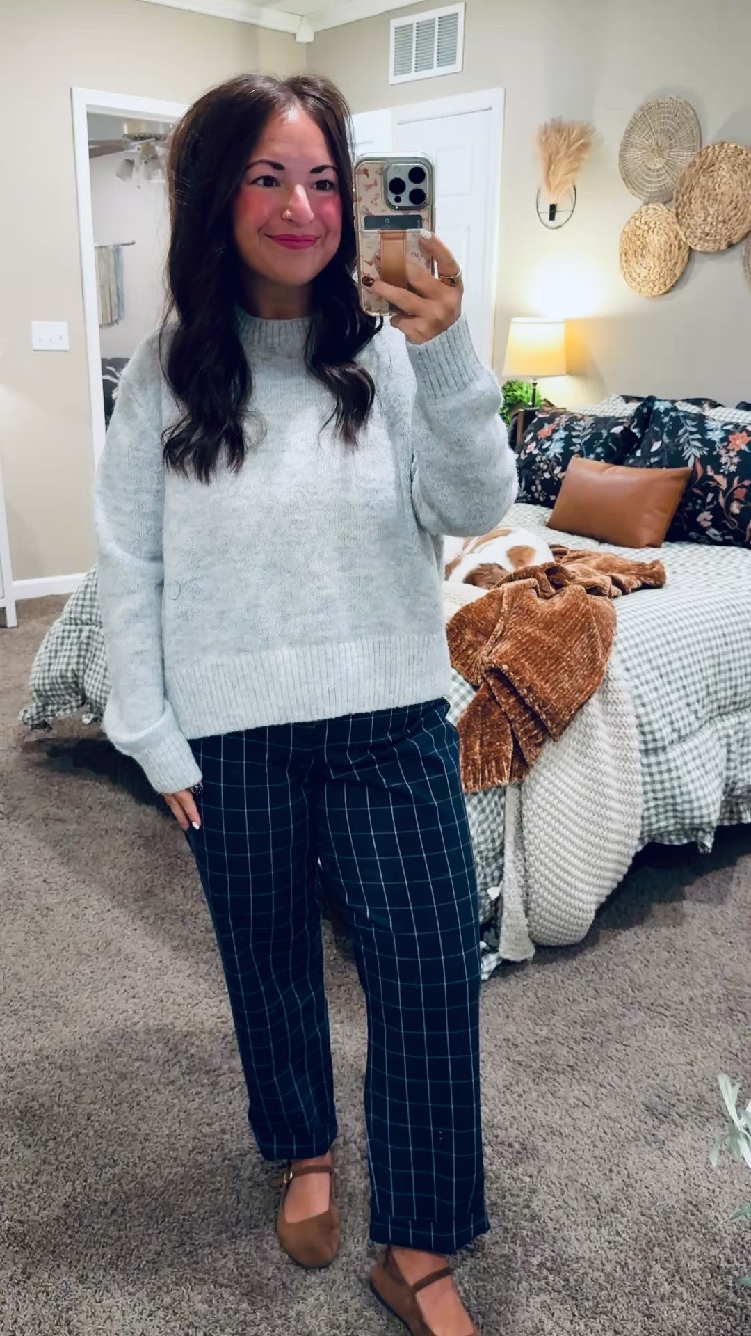 These patterned pants from Target are such a cute change from plain dress pants! 🤎 Paired with a cozy gray sweater & brown Mary Jane flats for a classroom-ready fall look. Loving this combo for the school week!

flats: fit true to size // wearing a 5
pixie pants: fit true to size // wearing a 12 regular
sweater: fits true to size // wearing a large (cropped fit) 

 #LTKootd #LTKMidsize #LTKWorkwear
