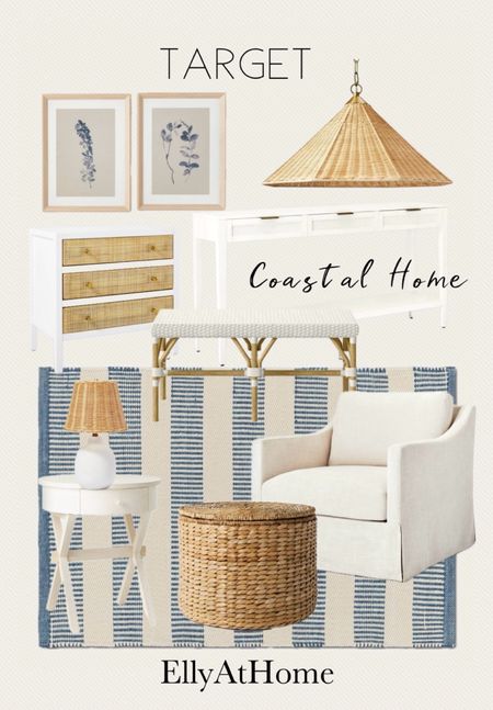 Target coastal home styling. Accent chair, woven lamp, light fixture, ottoman, dresser, side table, are rug, console table. Free shipping. 

#LTKHome #LTKFamily #LTKFindsUnder100