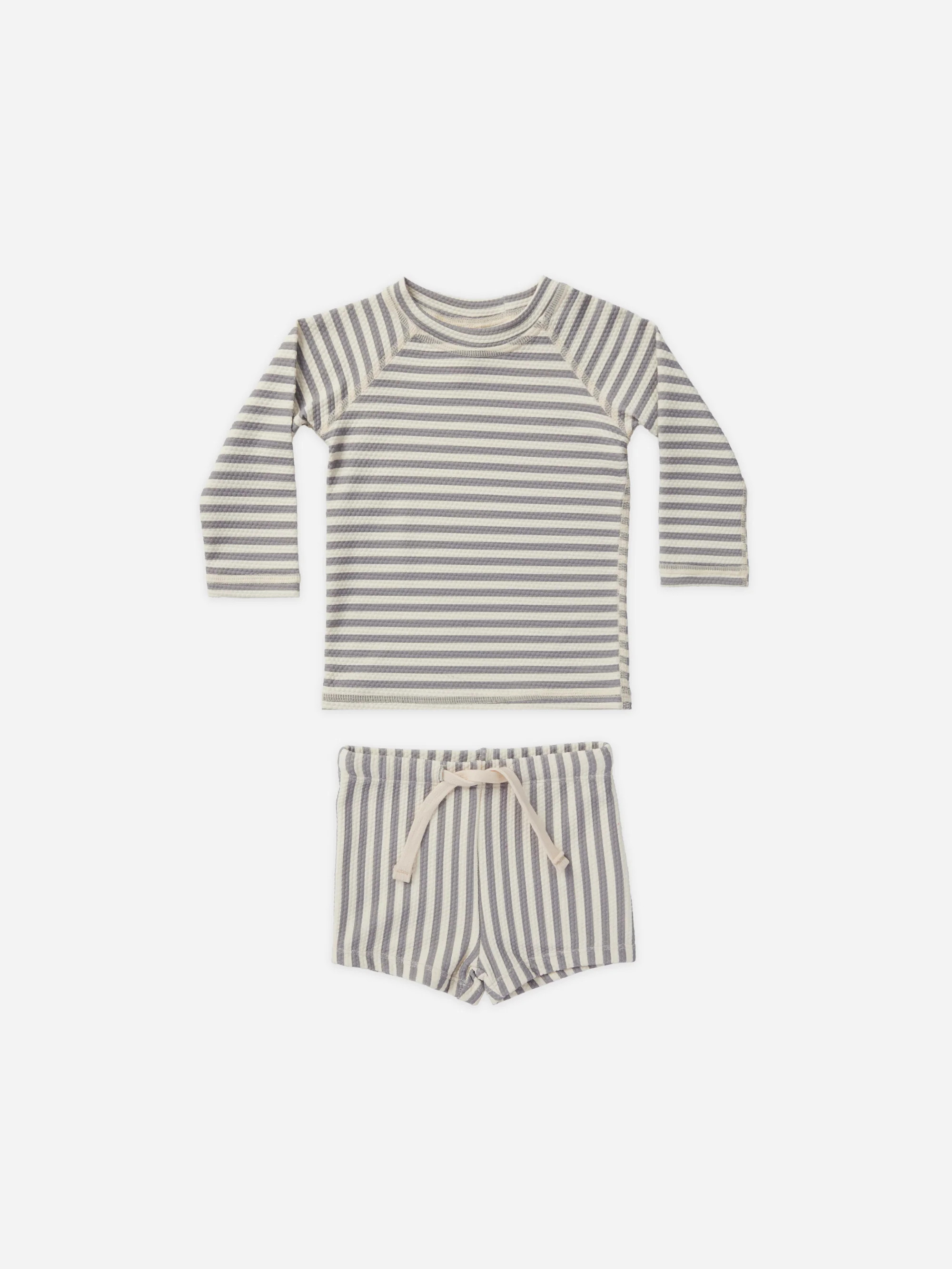 Finn Rashguard + Short Set || Lagoon Stripe | Rylee + Cru