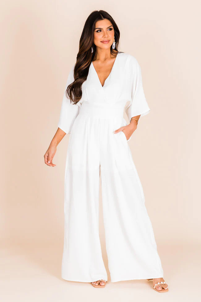 I Do White Wide Leg Jumpsuit | Pink Lily