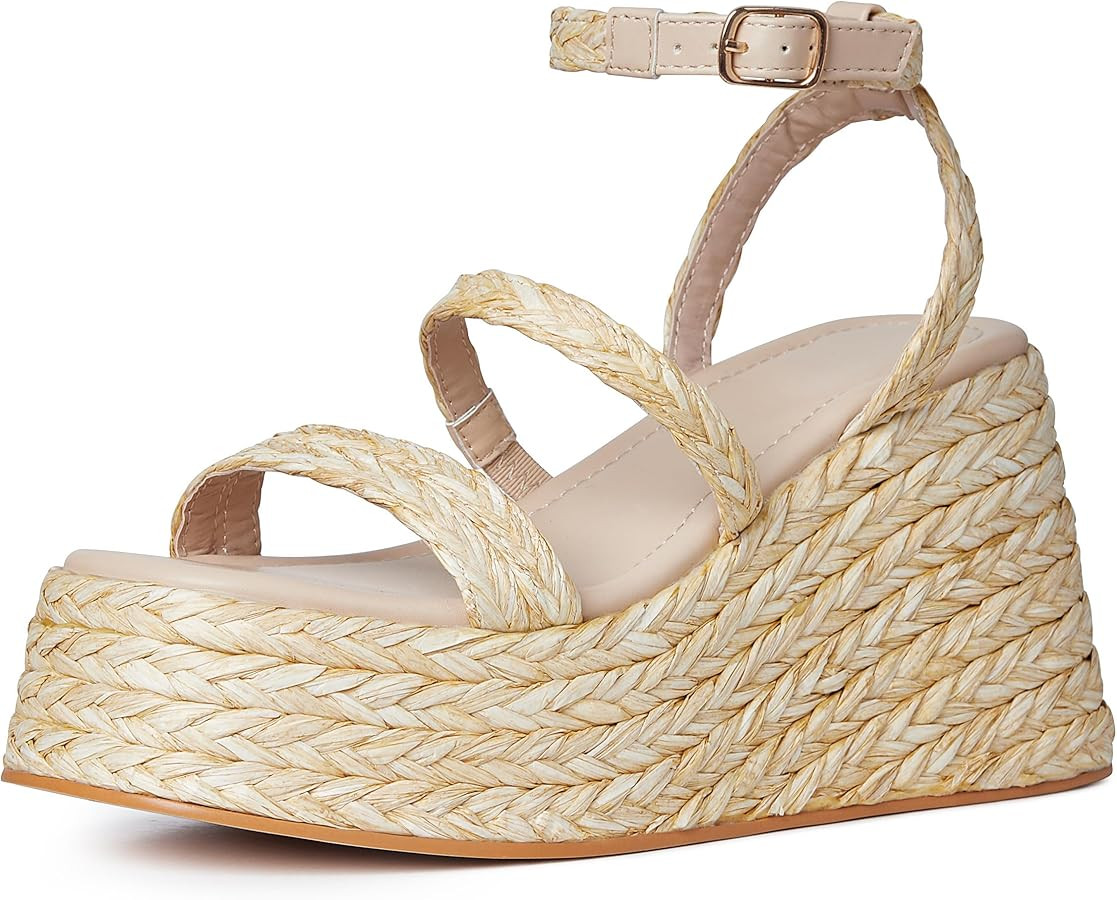 CYNLLIO Womens Espadrilles Platform Sandals Open Toe Buckle Strap Wedges Sandals Summer Beach Hig... | Amazon (US)