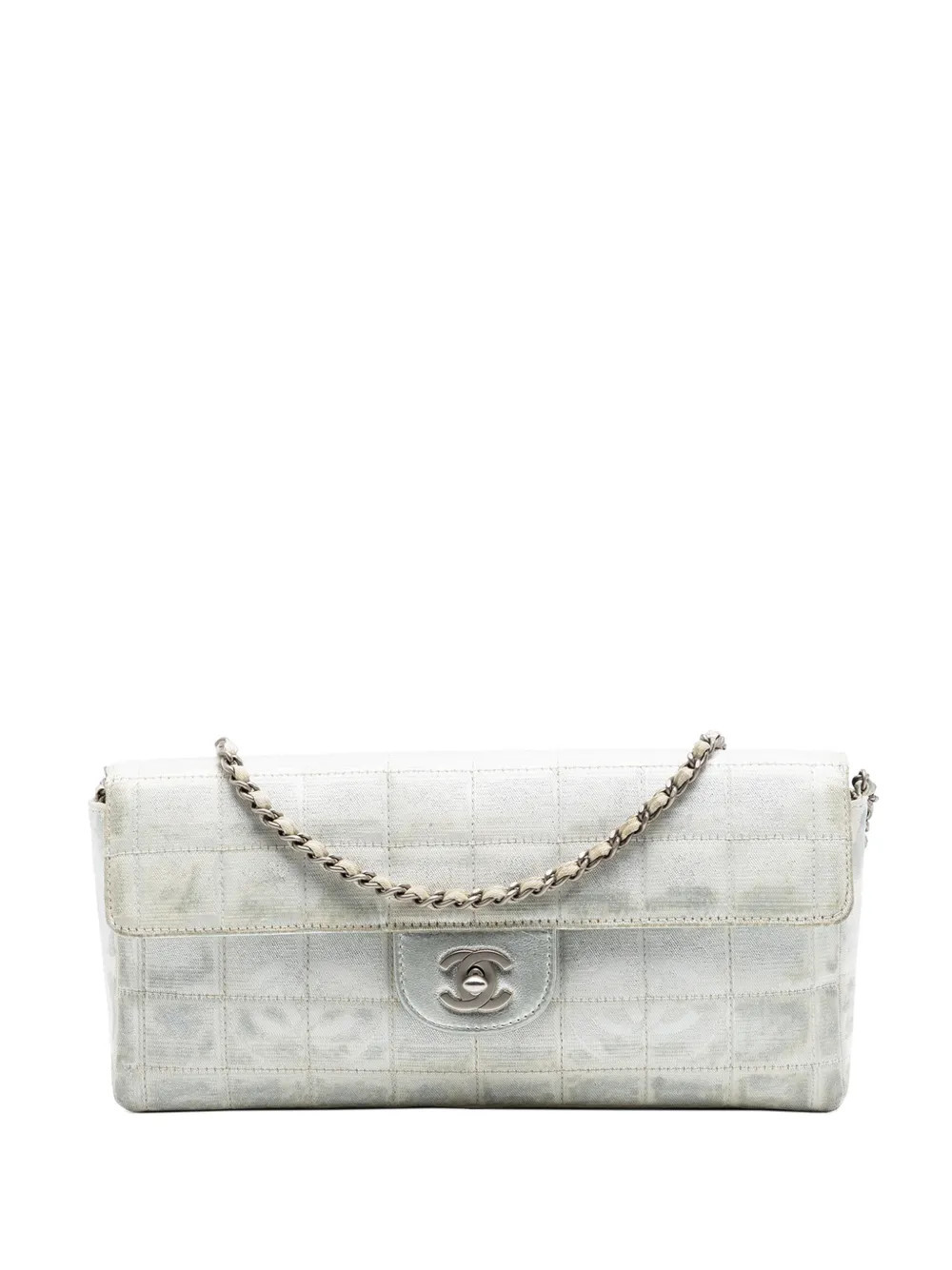 CHANEL Pre-Owned 2000-2002 New Travel Line Nylon East West Flap shoulder bag - Silver | Farfetch Global