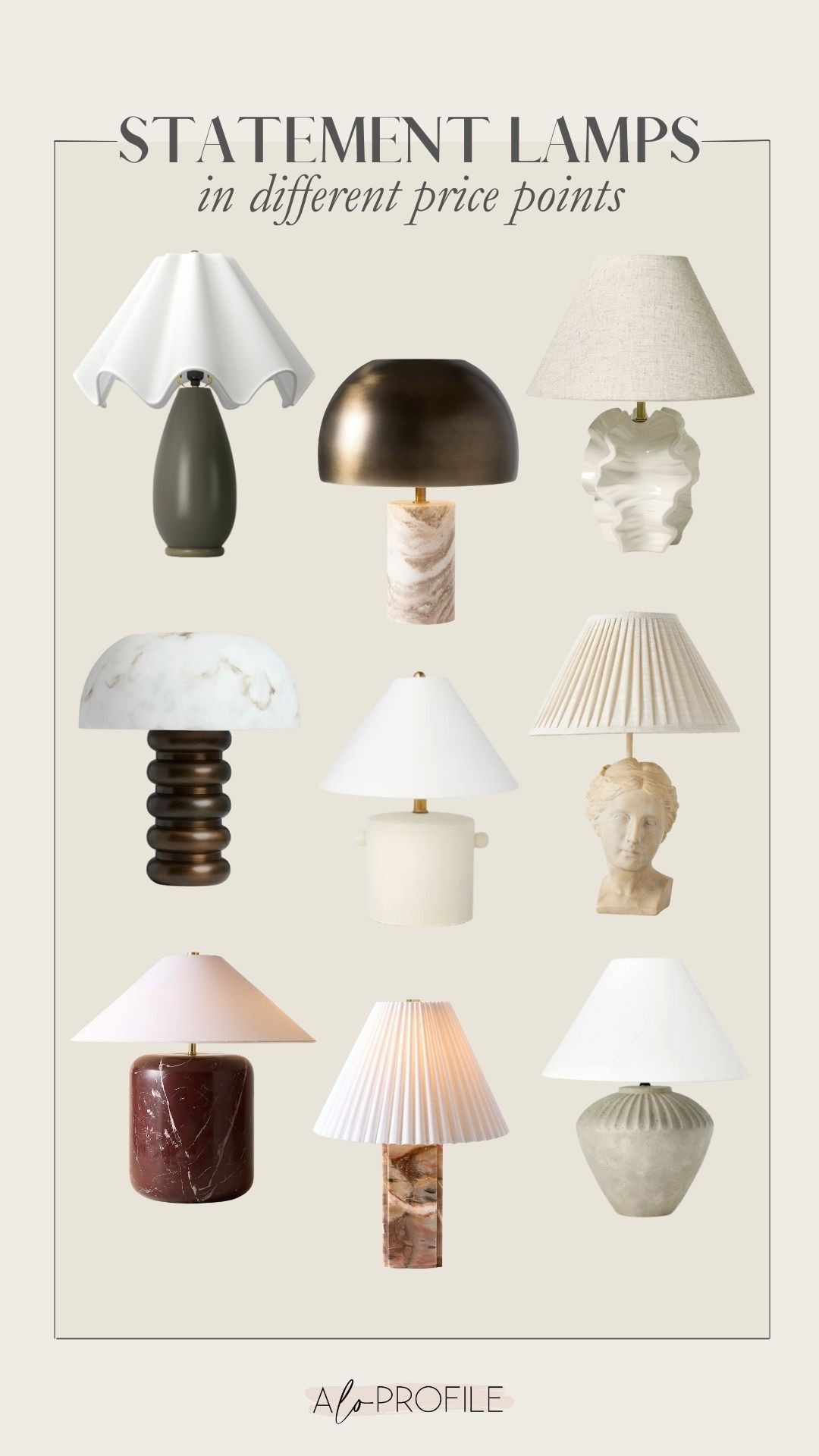 Home Decor: Statement Lamps in all different price points✨home decor, living room decor, bedroom decor, modern decor, modern home decor, spring home decor, neutral decor, home decor inspo