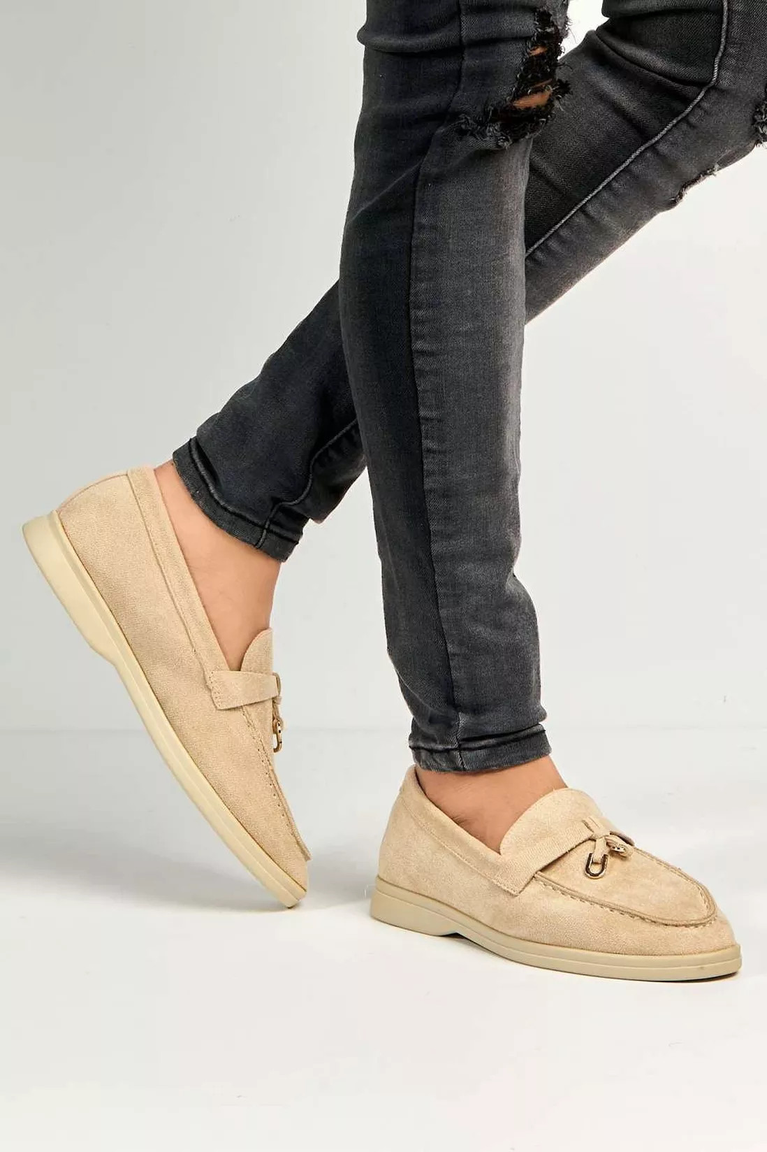 Tonya Charm Detail Slip-On Faux Suede Loafers | Debenhams UK