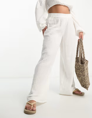 ASOS DESIGN Curve wide leg beach trouser co-ord in natural gauze | ASOS (Global)