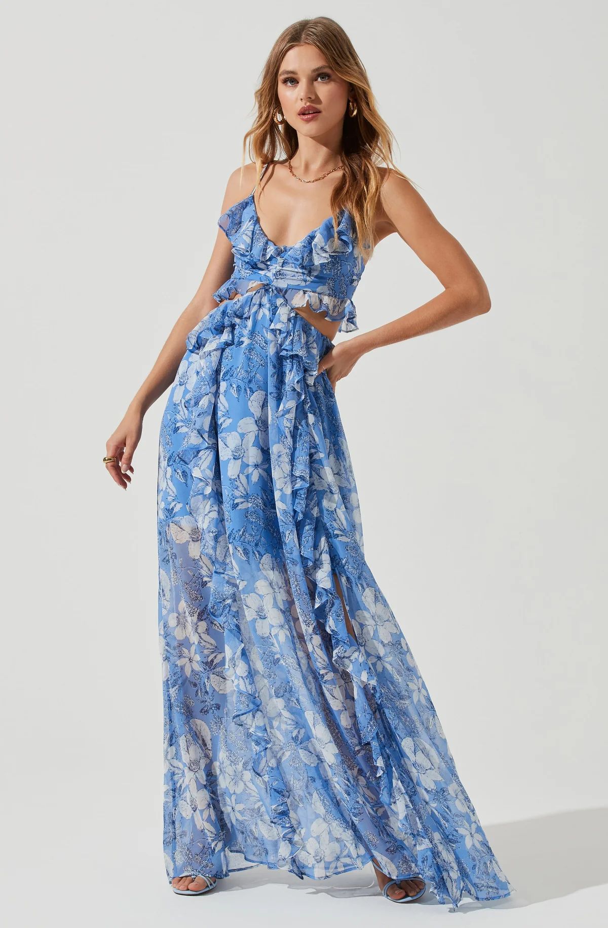 Palace Floral Cutout Ruffle Maxi Dress | ASTR The Label (US)