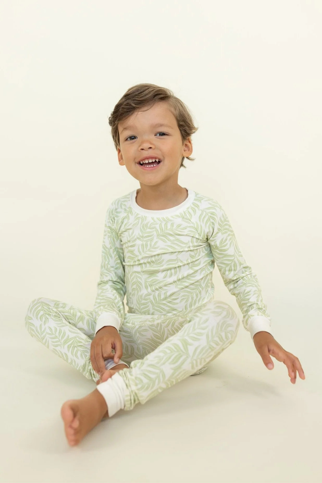 Green Pastel Palms Two-Piece Set | Tiny Jams