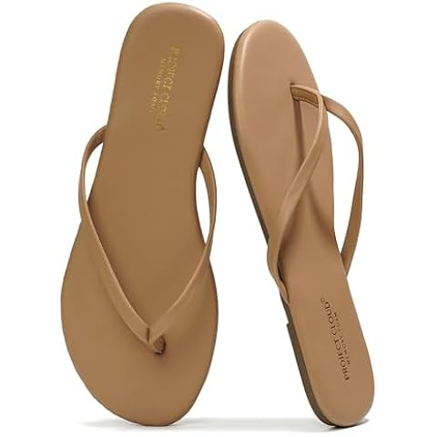 Rihero Flip Flops for Women Comfortable Square Toe Beach Sandals Slip On Leather Thong Flat Sanda... | Amazon (US)