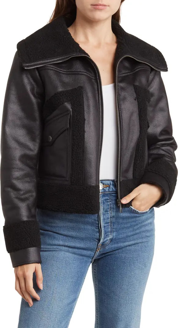 DKNY Mixed Media Faux Leather & Faux Shearling Jacket | Nordstromrack | Nordstrom Rack